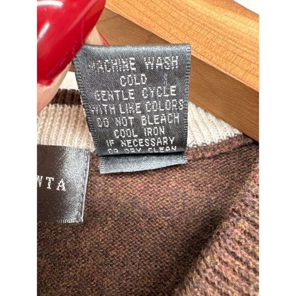 Oscar de la Renta Mens Sweater Vest Sz L Brown Cotton Academia Preppy Designer - Picture 4 of 10